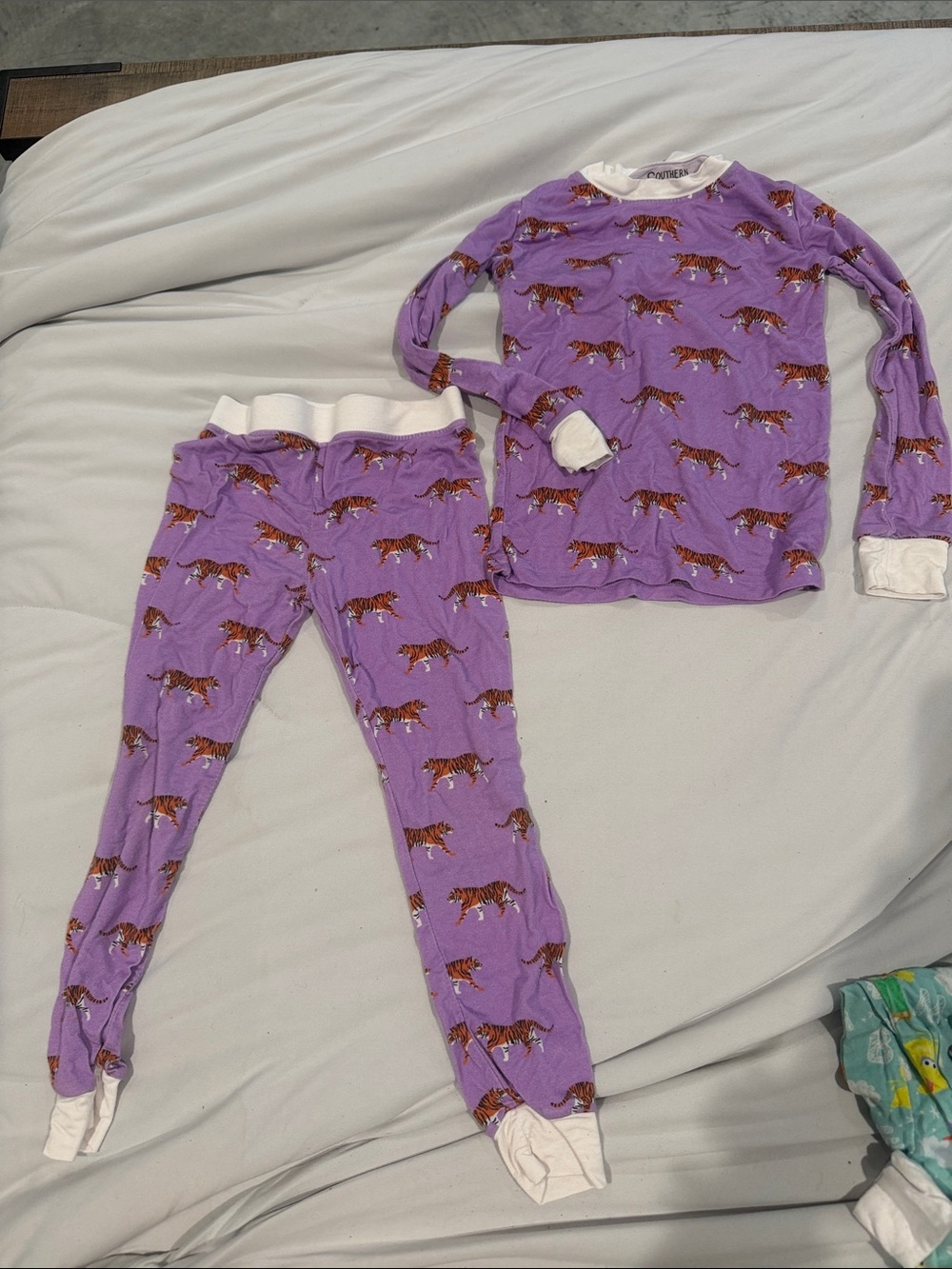 Purple Tiger Print Pajama Set with White Trim
